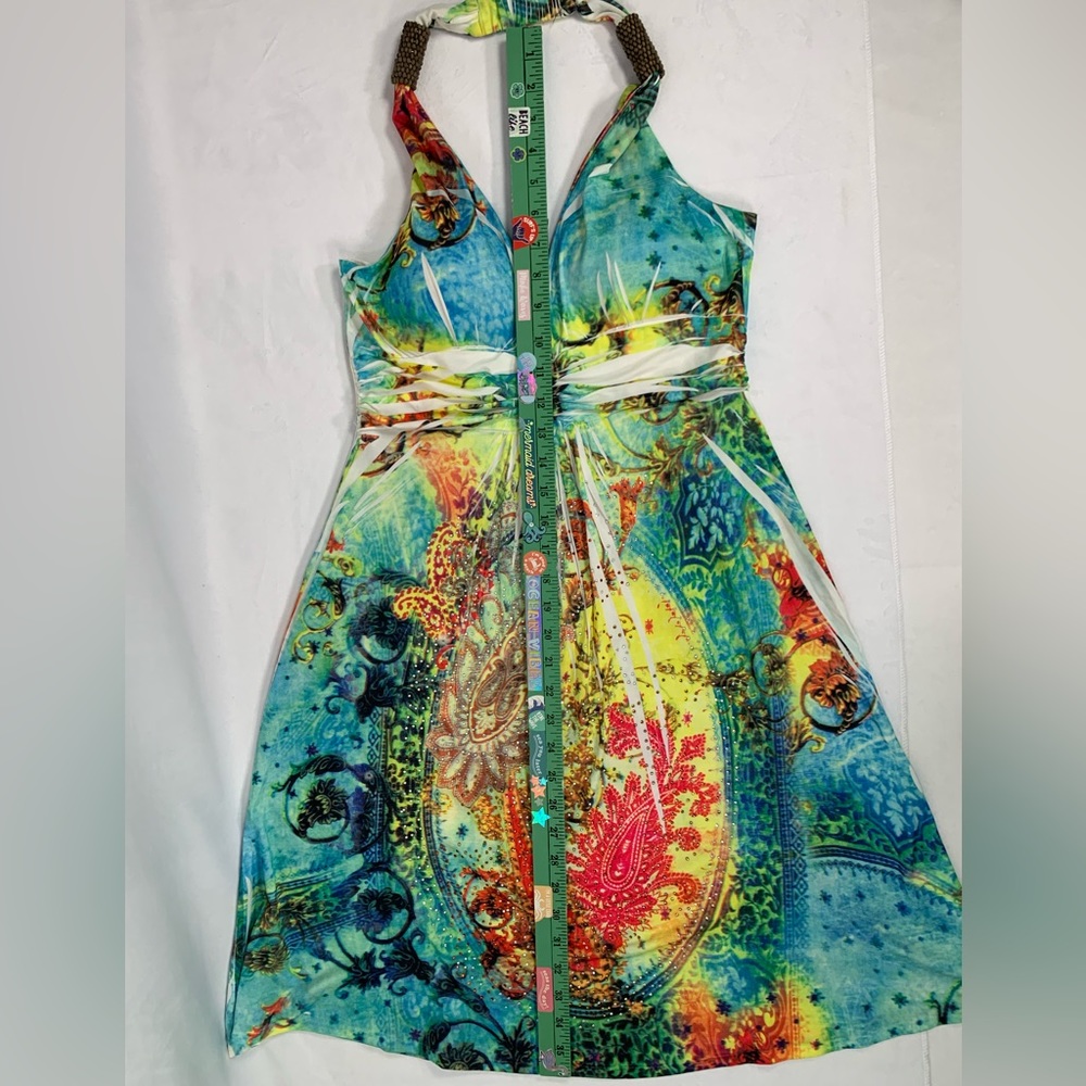 Cristina Love Morrocan Halter Backless Multicolored Sequence Dress Size M - Picture 7 of 13
